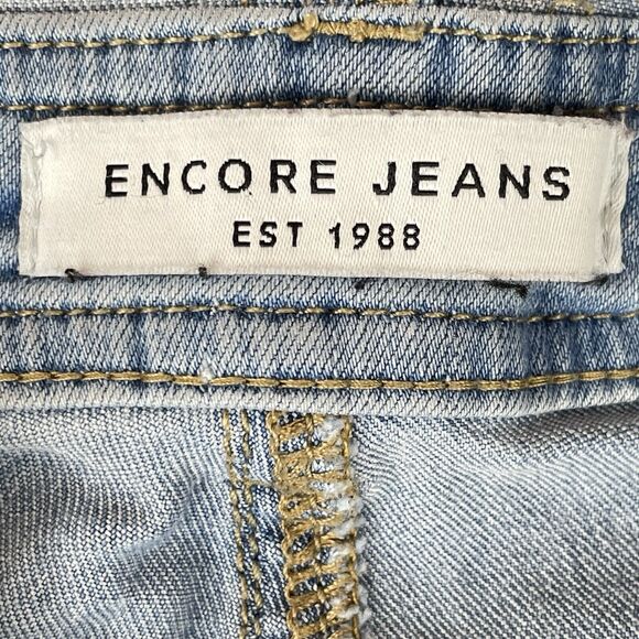 Encore Denim Overalls Juniors Size 8/9 Distressed Blue Stretch - Picture 7 of 16